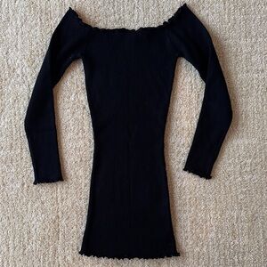 Pink Diamond Black Ribbed Off-Shoulder Dress